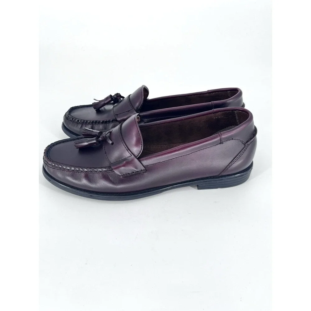 French Shriner‎ Gaffney Mens 10M Burgandy Loafers  Slip-On Tassels Leather